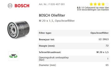 Oliefilter Nissan QQ/QQ+2  1.6L 