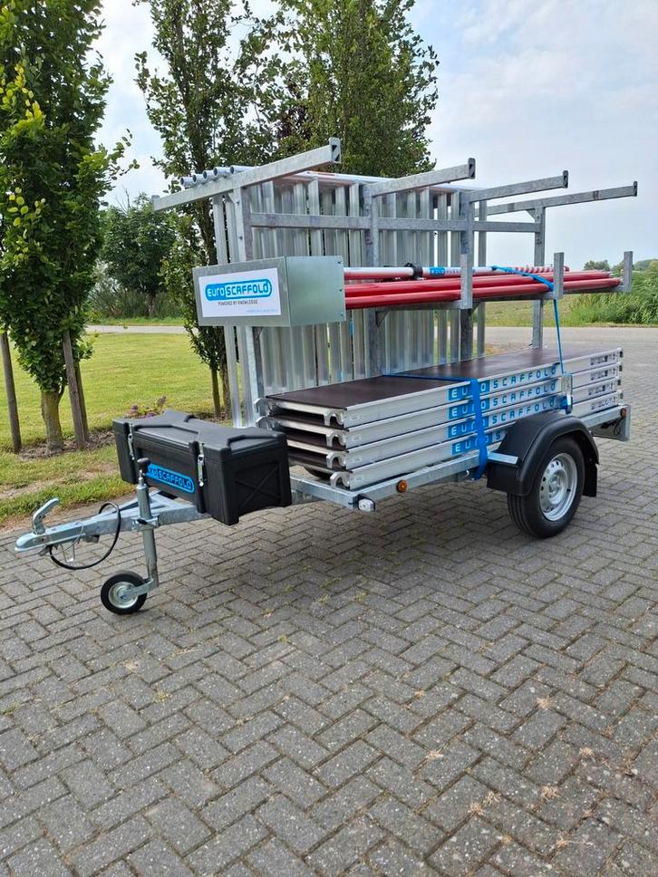 Steigeraanhanger met rolsteiger 10.2m wh, Doe-het-zelf en Verbouw, Steigers, Nieuw, Rolsteiger of Kamersteiger, 5 meter of hoger