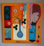 5 bloemen, acryl op 3D doek, Ophalen of Verzenden