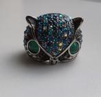 Stalen uilen ring met blauwe kristallen (316L staal), Sieraden, Tassen en Uiterlijk, Ringen, Ophalen of Verzenden, Zilver, Zilver