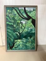 Schilderij bos met kat, Antiek en Kunst, Ophalen of Verzenden