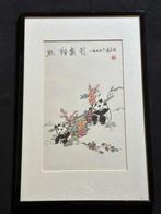 Aquarel schilderij chinees Spelende Pandaberen, Antiek en Kunst, Ophalen of Verzenden