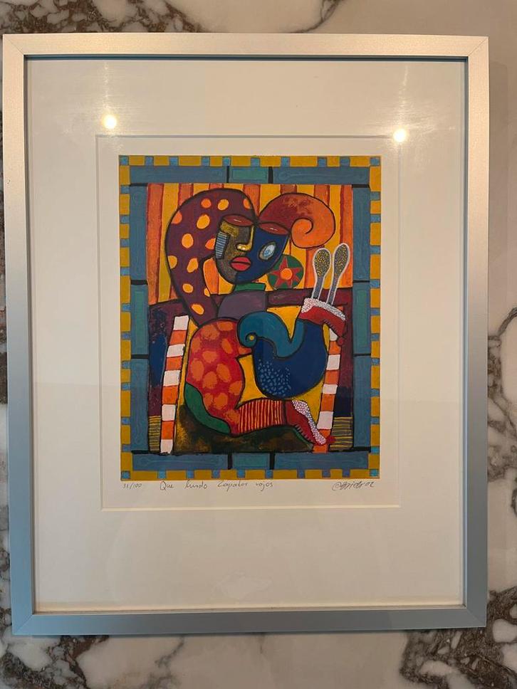 Clemens Briels - Que lindo zapatos rojos - Zeefdruk, Antiek en Kunst, Kunst | Litho's en Zeefdrukken, Ophalen