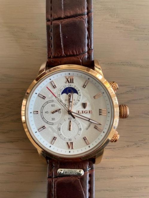 LIGE heren horloge, zeer luxe, design, goudkleurig, chrono, Sieraden, Tassen en Uiterlijk, Horloges | Heren, Nieuw, Overige merken