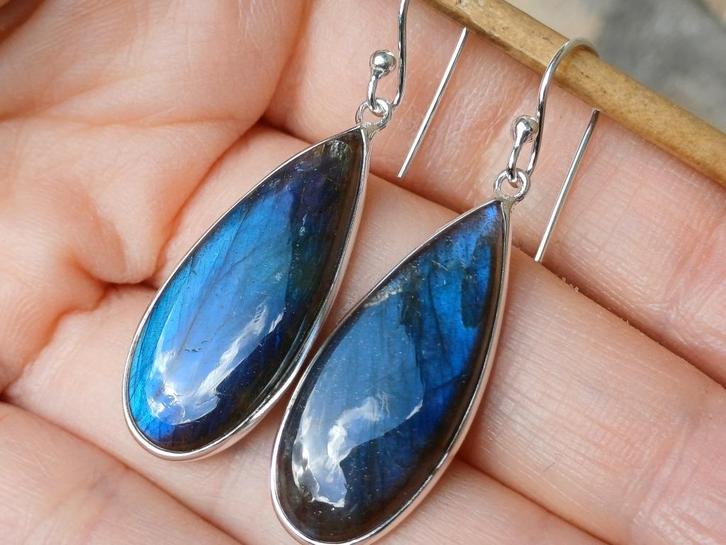 Vanoli - 925 zilver oorbellen met labradoriet, Sieraden, Tassen en Uiterlijk, Oorbellen, Nieuw, Hangers, Zilver, Overige kleuren