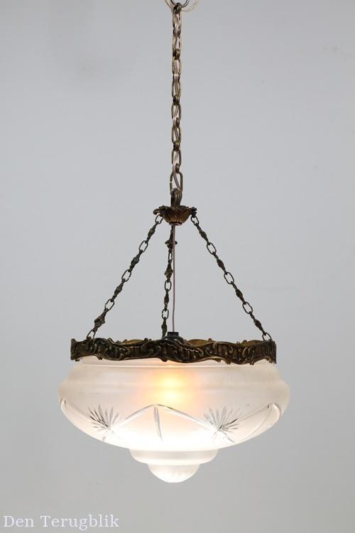 Glazen coupe hal lamp, Antiek en Kunst, Antiek | Lampen, Ophalen of Verzenden