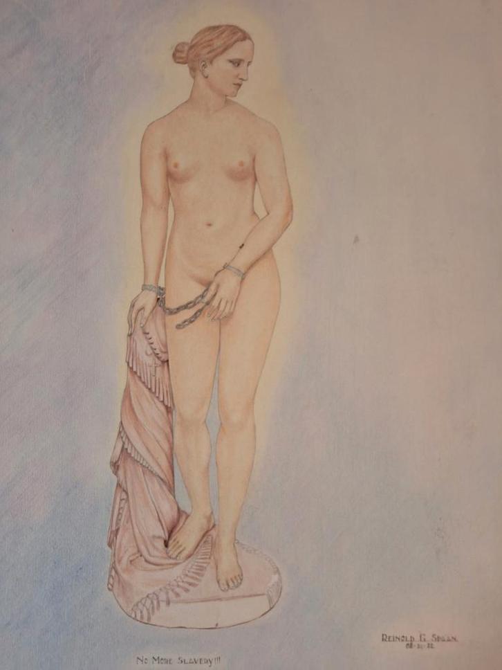 Naakt tekening - 'No More Slavery', Antiek en Kunst, Kunst | Schilderijen | Klassiek, Ophalen of Verzenden