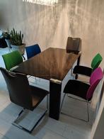 Glazen Eettafel met 6 Stoelen, Ophalen, Gebruikt, Modern, 6 tot 8 stoelen