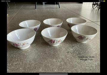 6 Vintage Franse spoelkommen/Cafe au Lait kommen (KWF) beschikbaar voor biedingen