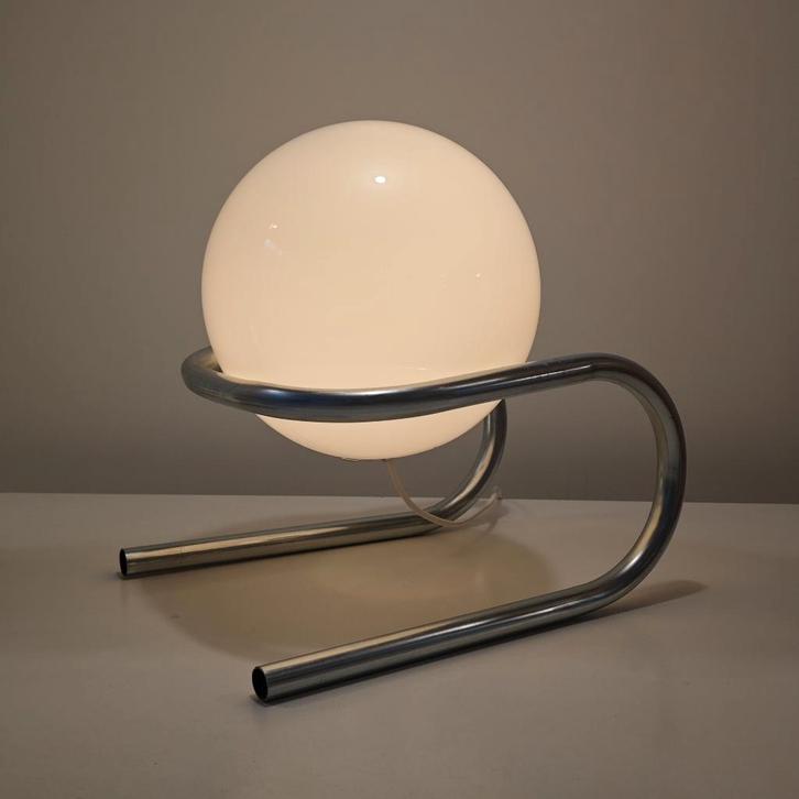 Space age tafellamp, Huis en Inrichting, Lampen | Tafellampen, Gebruikt, Minder dan 50 cm, Glas, Metaal, Ophalen of Verzenden