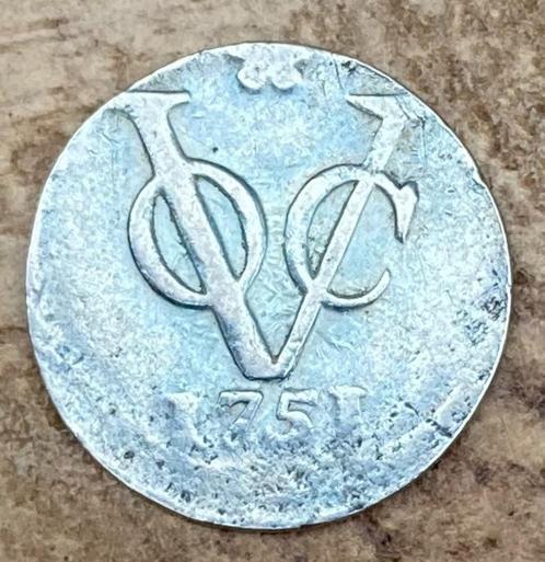 Verzilverde VOC duit Holland 1751, Postzegels en Munten, Munten | Nederland, Losse munt, Overige waardes, Vóór koninkrijk, Ophalen
