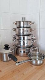 Pannenset Le Chef glass collection, 7 pannen, Huis en Inrichting, Keuken | Potten en Pannen, Ophalen, Gebruikt, Rvs, Pannenset