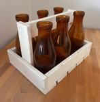Wit houten kratje met 6 flessen, Ophalen of Verzenden