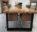 Industriële robuust Teakhout eettafel 244cm inc glasplaat, Ophalen, Teakhout, 200 cm of meer, 50 tot 100 cm