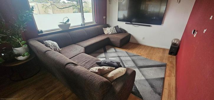 Gratis!! Bruine Stoffen U-Bank - Kan nog een ronde mee!, Huis en Inrichting, Banken | Bankstellen, Gebruikt, 75 tot 100 cm, Ophalen of Verzenden