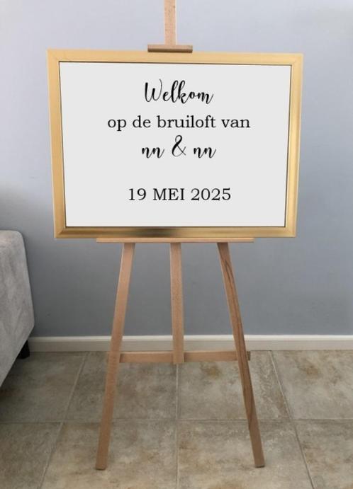 Gepersonaliseerd welkomstbord bruiloft te huur incl. ezel, Hobby en Vrije tijd, Feestartikelen | Verhuur, Nieuw, Geboorte of Huwelijk