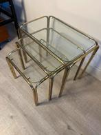 Nesting tafels set van 3 bijzettafels goudkleurig vintage, 45 tot 60 cm, Minder dan 55 cm, Rond, Ophalen of Verzenden