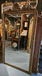 Antieke deels vergulde kuifspiegel / schouwspiegel, Ophalen of Verzenden, Rechthoekig, Minder dan 50 cm