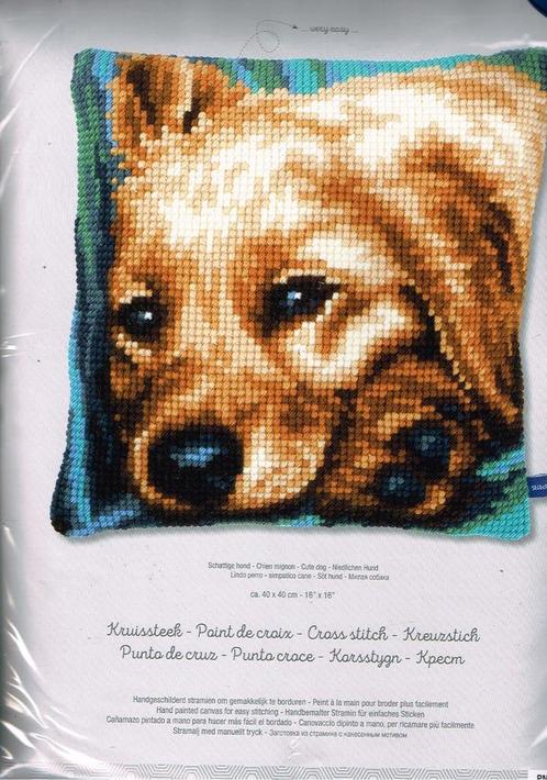 Cado vervaco borduurpakket kussen, schattige hond, Hobby en Vrije tijd, Borduren en Borduurmachines, Nieuw, Borduurpakket, Handborduren