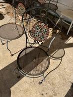 6 bistro buiten stoelen gietijzer met mozaiek, Tuin en Terras, Ophalen, Zo goed als nieuw, Metaal