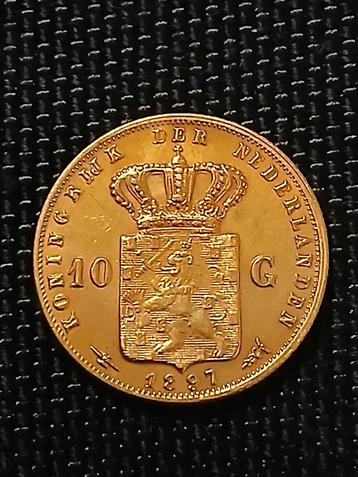 Tientje 1897 Gouden naslag 10 Gulden Wilhelmina vergulding. beschikbaar voor biedingen