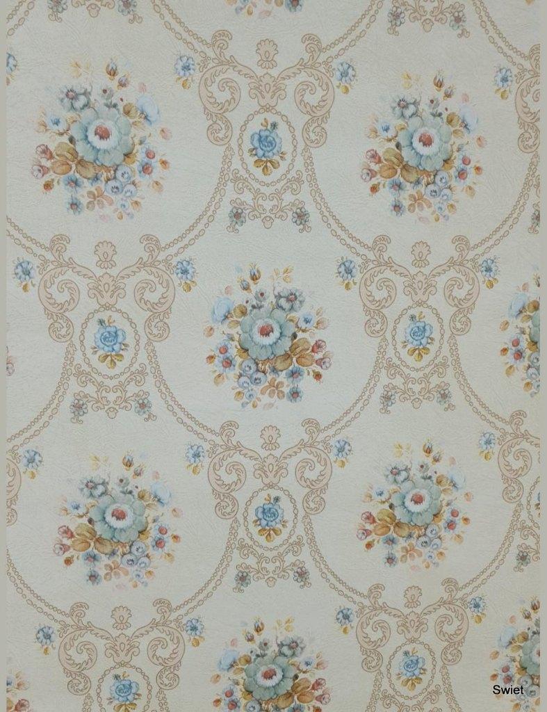 13973 Barok behang pastelblauw bloem klassiek vintage swiet, Ophalen of Verzenden, 75 m² of meer, Bruin