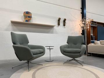 2 Nieuw Leolux Lloyd Plus Draaifauteuils groen stof Stoel beschikbaar voor biedingen