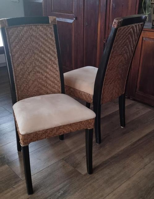 6 eetkamerstoelen, Huis en Inrichting, Stoelen, Gebruikt, Vijf, Zes of meer stoelen, Riet of Rotan, Stof, Bruin, Ophalen