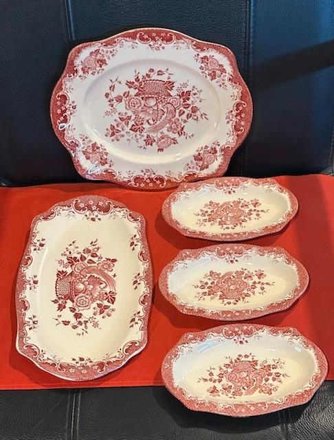 4x serveerschaal + cakeschaal Bird of Paradise, Johnson bros, Huis en Inrichting, Keuken | Servies, Zo goed als nieuw, Bord(en)