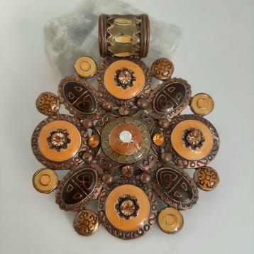 Vintage Koperen Hanger met Emaille en Kristallen beschikbaar voor biedingen