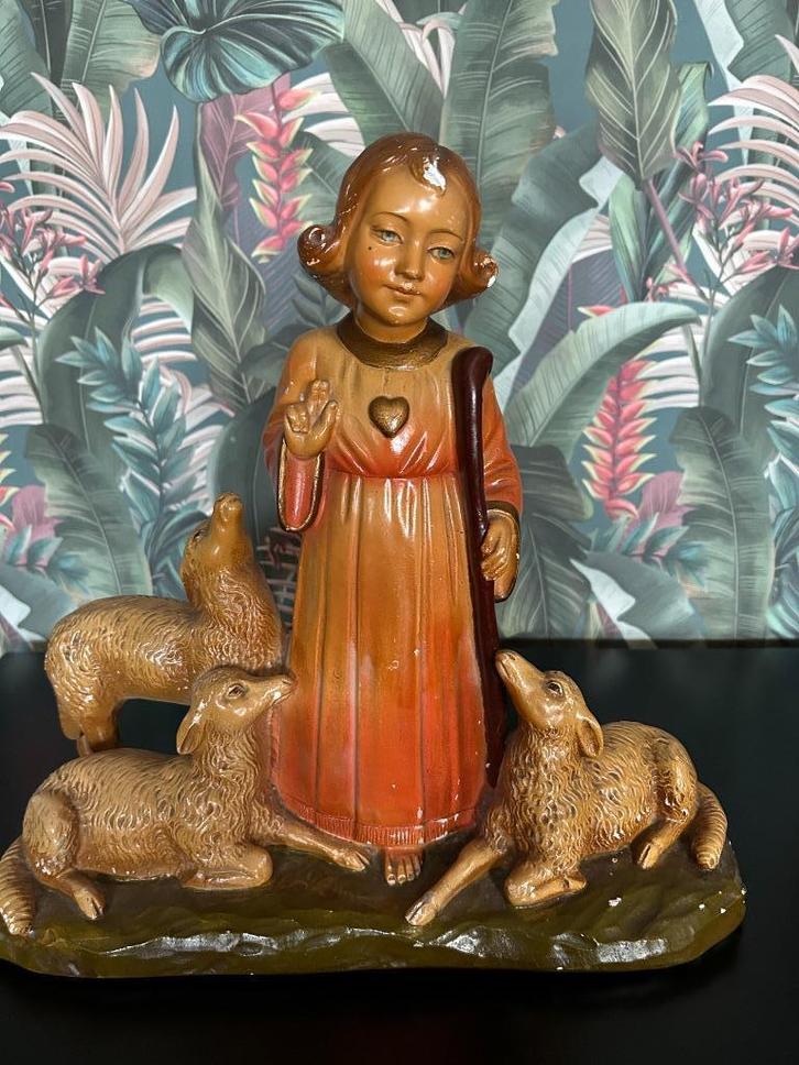 Opruiming, gemerkt beeld Jezus met 3 schapen, Antiek en Kunst, Antiek | Religie, Ophalen