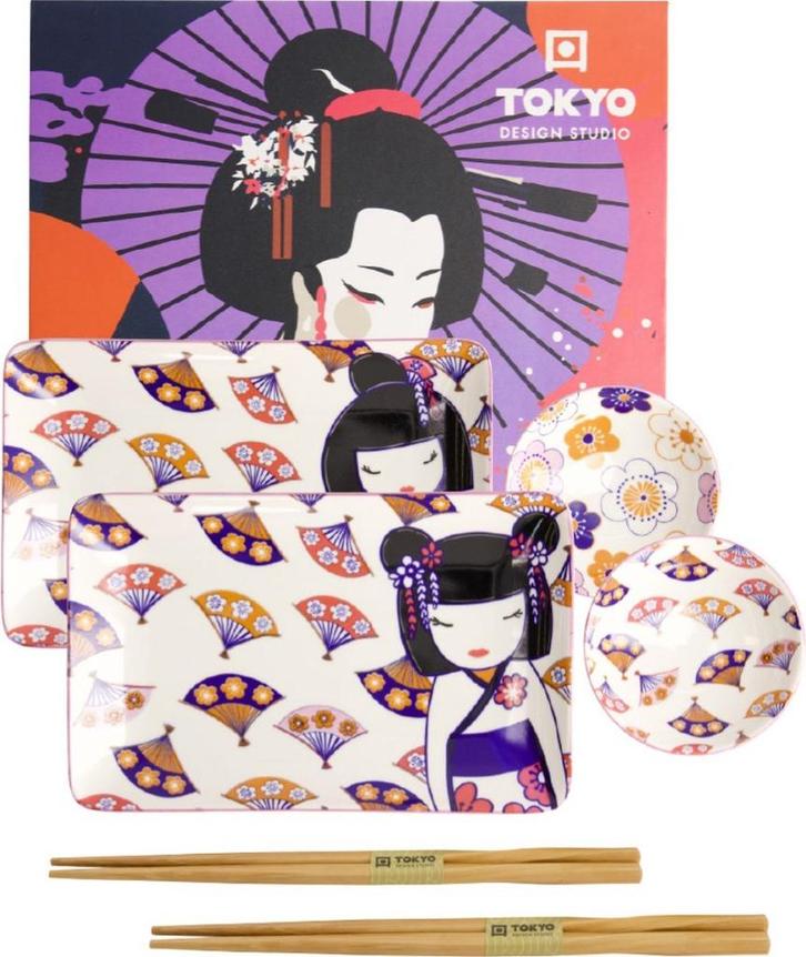 TOKYO DESIGN STUDIO- Kawaii Maiko Sushi Plate Giftset 6delig, Huis en Inrichting, Keuken | Servies, Nieuw, Compleet servies, Overige stijlen