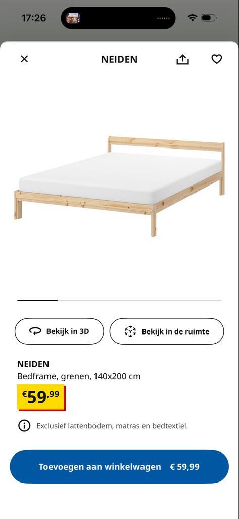 Ikea Neiden bedframe 140x200 incl. lattenbodem, Huis en Inrichting, Slaapkamer | Bedden, Gebruikt, Tweepersoons, 140 cm, 200 cm