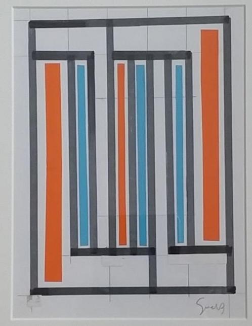 Siep van den Berg(1913) Collage en potlood "Comp Vert L" Ges, Antiek en Kunst, Kunst | Schilderijen | Modern, Ophalen of Verzenden