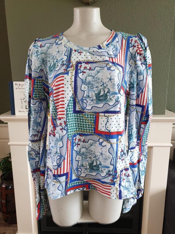 Maritiem mooie pofmouw top wit blauw XXL 44 Gratis Verzenden, Kleding | Dames, Tops, Zo goed als nieuw, Maat 46/48 (XL) of groter