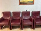 6 leren eetkamerstoelen met wieltjes, Huis en Inrichting, Stoelen, Ophalen, Zo goed als nieuw, Rood, Leer