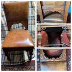 Antieke stoelen met lederen bekleding en houtbewerking, Antiek en Kunst, Antiek | Meubels | Stoelen en Banken, Ophalen