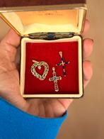 Vintage 9 karaat hangers smaragd, diamant, topaas, Vintage, Vintage, Vintage, Ophalen of Verzenden