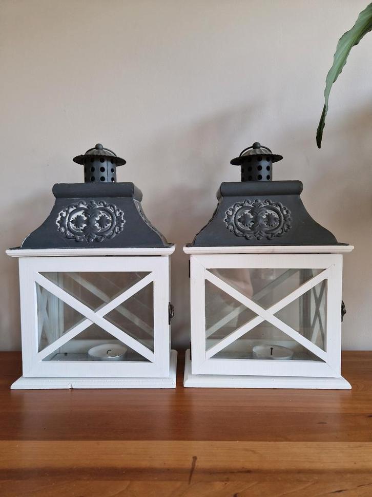 Set van 2 decoratieve lantaarns, Huis en Inrichting, Woonaccessoires | Kandelaars en Kaarsen, Gebruikt, Kandelaar, Minder dan 25 cm