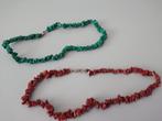 Twee halfedelstenen Kettingen rood/groen Jaspis, Verzenden, Gebruikt, Rood, Steen of Mineraal