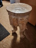 Houten olifanten bijzettafel, Huis en Inrichting, Tafels | Bijzettafels, Minder dan 45 cm, Minder dan 55 cm, Gebruikt, Rond