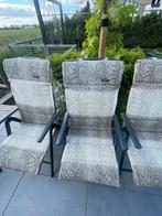 6 verstelbare tuinstoelen, grijs/groene kussens, Tuin en Terras, Tuinsets en Loungesets, Ophalen, 6 zitplaatsen, Aluminium, Zo goed als nieuw