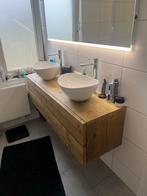 Steigerhouten badmeubel met waskommen & kranen, Ophalen, Gebruikt, 100 tot 150 cm, Minder dan 100 cm