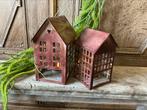 Nieuw set metalen windlicht huisjes amber, Huis en Inrichting, Woonaccessoires | Kandelaars en Kaarsen, Ophalen of Verzenden, Nieuw