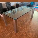 Mooi 180/90 glazen eettafel met rvs metalen kan bezorgen, Huis en Inrichting, Tafels | Eettafels, Ophalen, 50 tot 100 cm, Vijf personen of meer