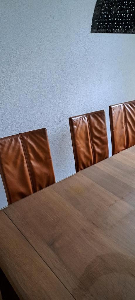 Eetkamerstoelen leer cognac HSV, Huis en Inrichting, Complete eetkamers, Gebruikt, Ophalen