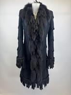 VERSACE Zwart wol met bont lang vintage jas  Maat 36, Zwart, Nieuw, Ophalen of Verzenden, Versace