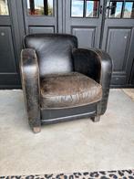 Vintage Leren Art Deco fauteuil Merk Rofra, Gebruikt, Industrieel Stoer, Leer, 75 tot 100 cm