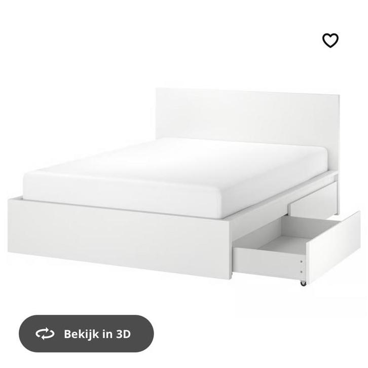 Ikea bed MALM 160x200 ZGAN, Huis en Inrichting, Slaapkamer | Bedden, Zo goed als nieuw, Tweepersoons, 160 cm, Hout, Wit, Ophalen of Verzenden