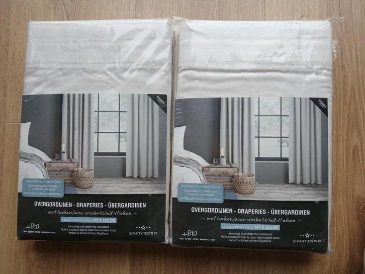 Nieuw!! BIO Gordijnen 140x260cm, 2x 2 stuks, écru, Huis en Inrichting, Stoffering | Gordijnen en Lamellen, Nieuw, 200 cm of meer